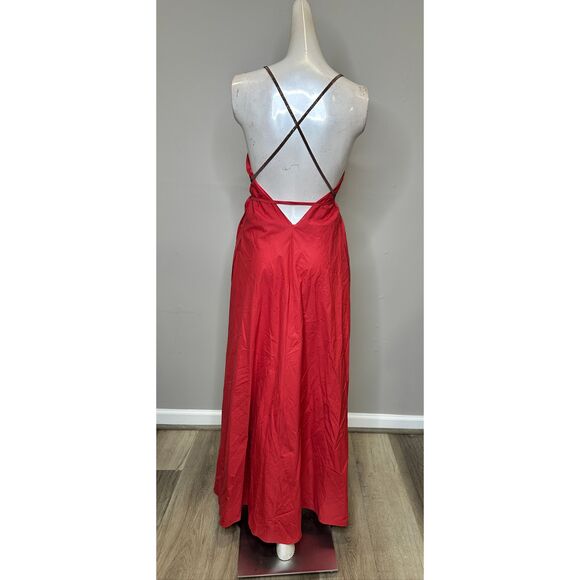 BRUNELLO CUCINELLI Poplin Maxi Dress With Monili Strap Detail In Red XS $4295 - Picture 9 of 13